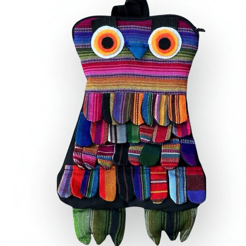 Guatemalan Kids Woodland Rainbow Owl Backpack 15x9 NWOT